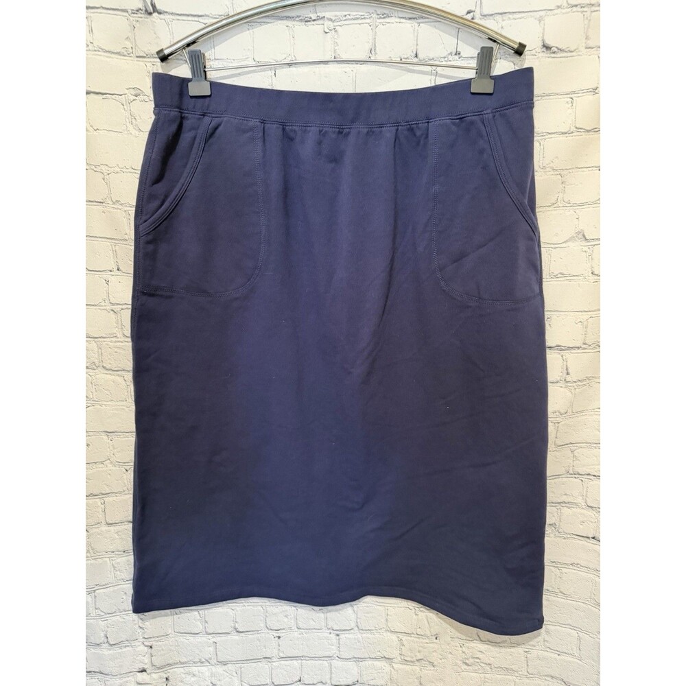 Denim & Co. QVC Pull-On Skirt With Pockets navy blue Cotton Blend Plus Size 1X